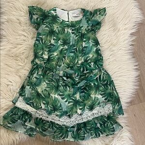 Charming Green Leaf Print Kids Dress